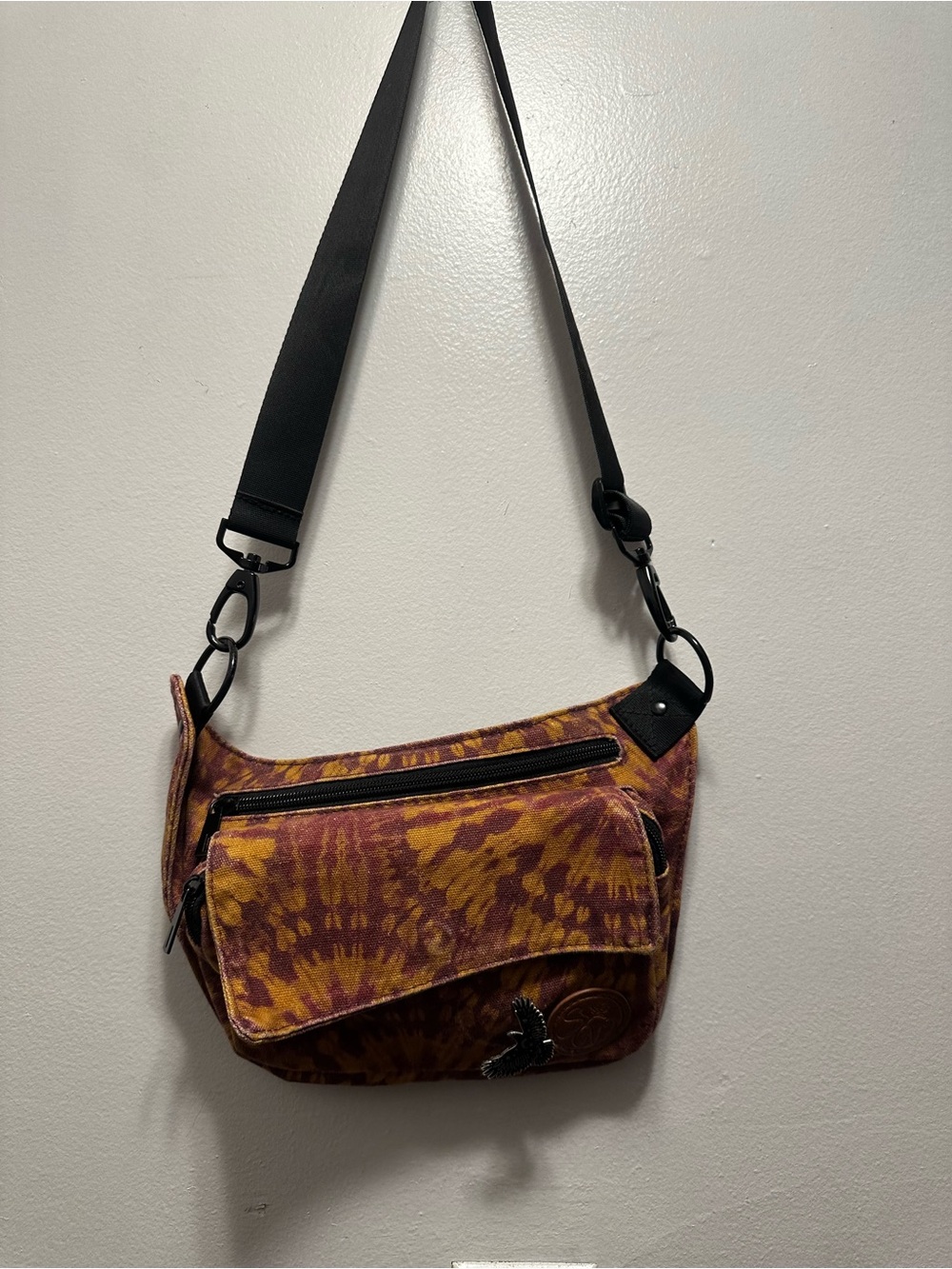 Sipsey Wilder Boho Floral Canvas Crossbody Bag Rust Mustard Bird Charm